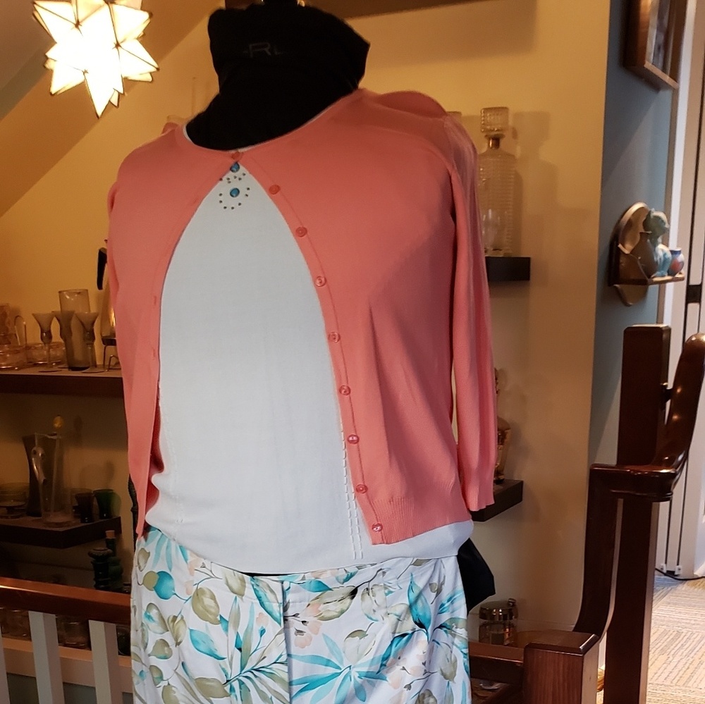 NY Collection lightweight Tangerine Womens Bolero Style Sweater Only